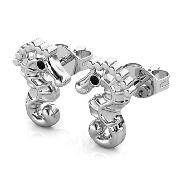 Silver Seahorse Stud Earrings - Picture 4 of 5